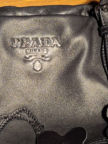 PRADA schwarze Nappaleder Blume Applikation Tragetasche Tasche - Medium - Bild 3 von 16