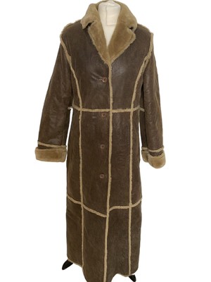 Langer Mantel Jacke Damen Größe 12 Vintage Retro-Stil 100 % Echtleder von heute