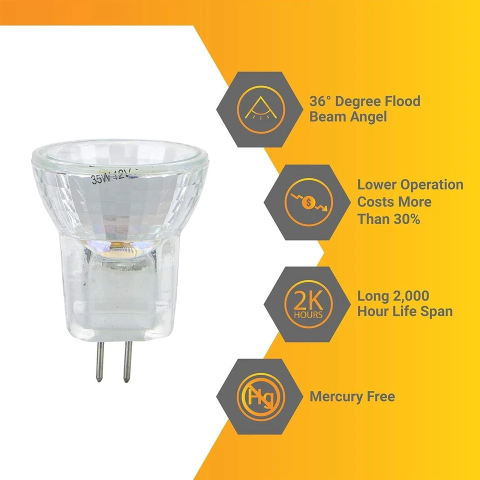 6Pack MR8 Mini Reflector Light Bulbs w/ Cover Guard, G4 Bi-Pin, 35W, 12V, 3200K - Image 4 of 4