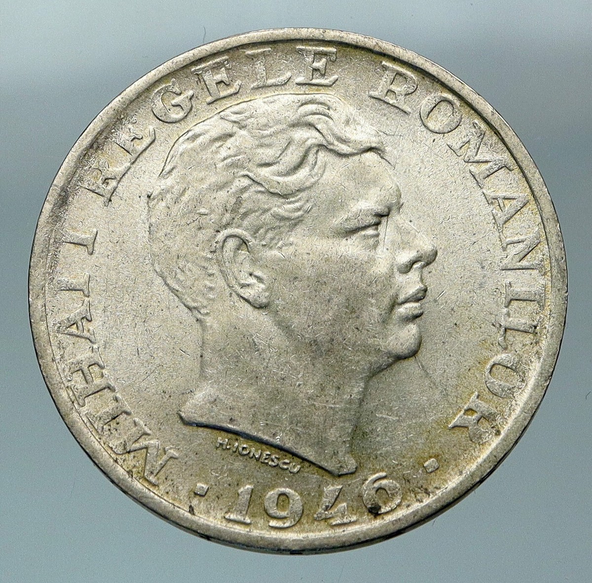 1946 ROMANIA King Michael I Shield Genuine Silver 25000 Lei