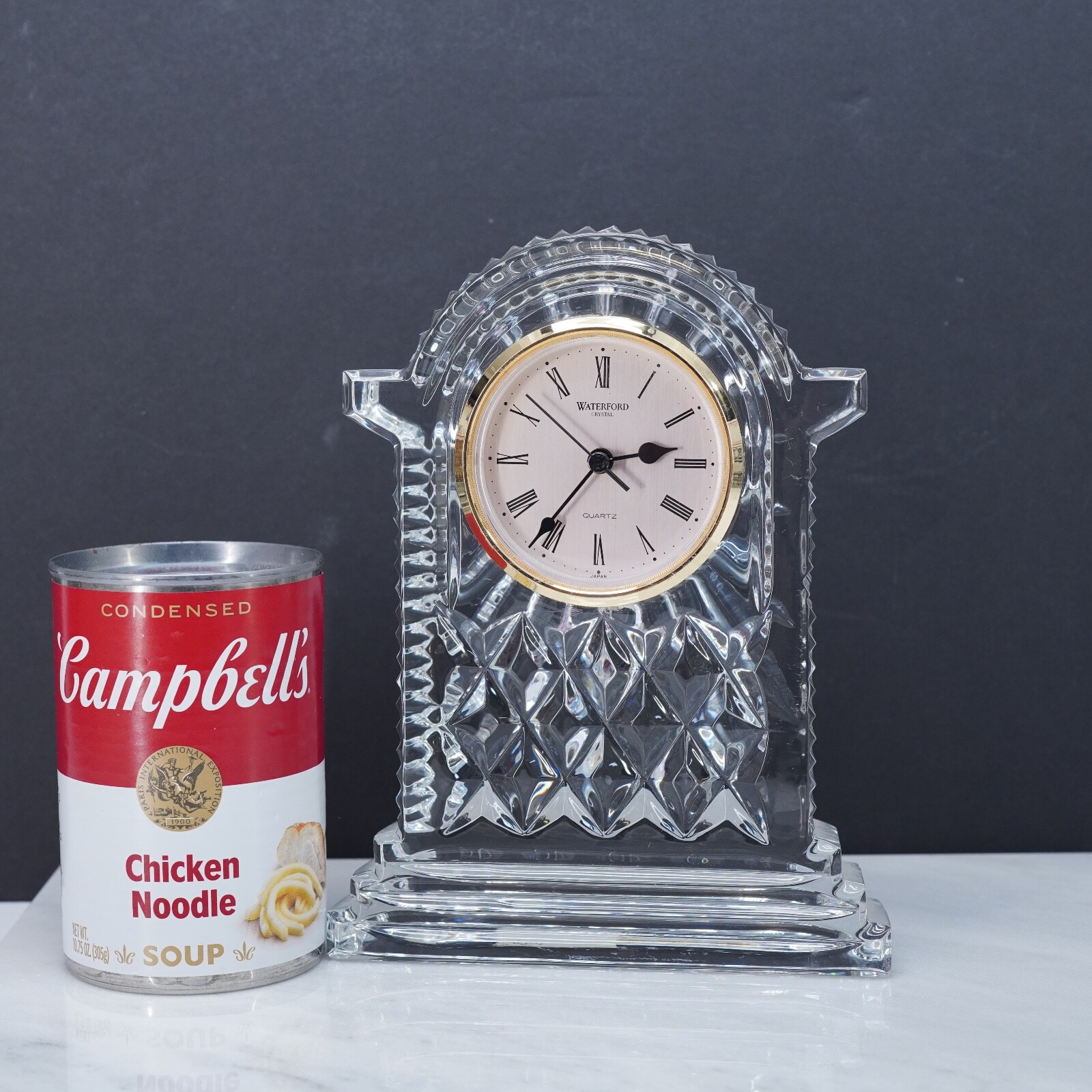 Waterford Crystal Lismore Large Gold Faced Carriage 7" Mantle Desk