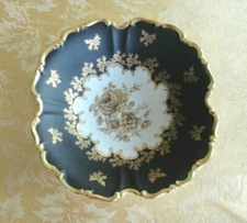 RW Rudolf Wachter Bavaria Candy Dish Nut Bowl Black W/ Gold Flowers & Gold Trim
