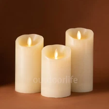 Luminara Flameless Pillar Candles Wax Unscented Moving Flame Battery Ivory 3 in