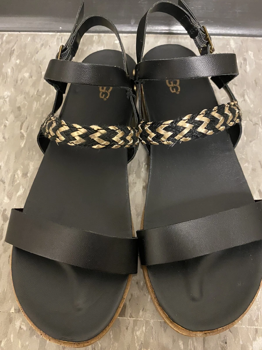 UGG Australia Womens Black Gold Braided Strappy Sandals Size 5 | eBay