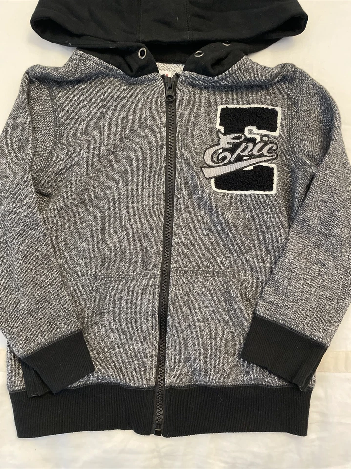 Boys Black/White EPIC THREADS Logo Zip Up Hooded Sweatshirt - Size 5 - Image 2 of 4
