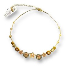 Vintage Pilgrim Necklace Link with star motives Sparkley Stones & Enamel