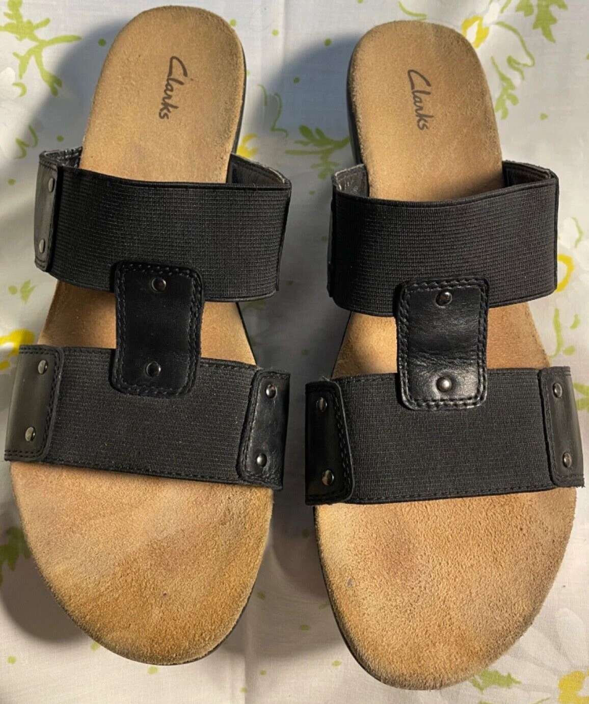 SANDALI CLARKS Pelle Elastico SLIP ON SLIDE Donna Taglia 10 Ex condizioni!