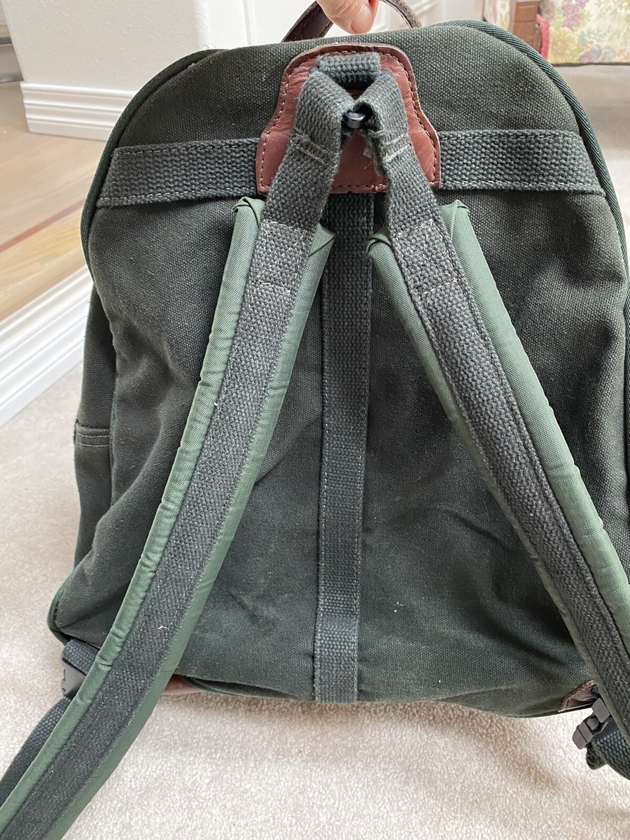 Orvis Businessman Canvas and Leather Commuter Backpack Green VTG USA buckle  | eBay
