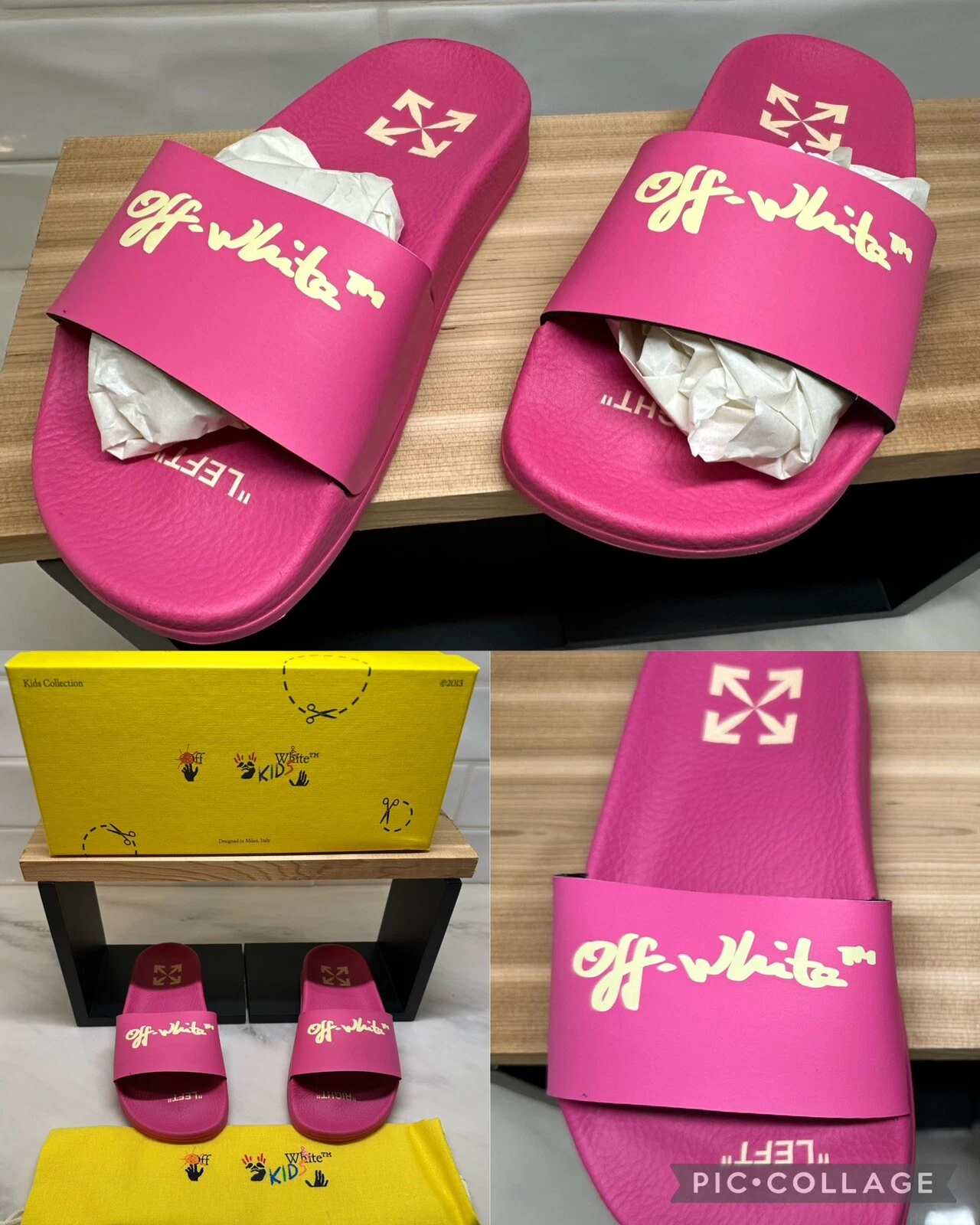 Scivolo piscina bambini Off White giallo fucsia 1 anno 32 EU bambini Yeezy vendita al dettaglio $155 ?
