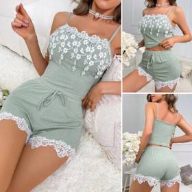 Womens Sexy-Lingerie Satin Pajamas Lace Cami Babydoll Shorts Nightwear Sleepwear