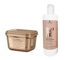 (2 PACK)Schwarzkopf BlondMe Lightener 9+ and BM Dev. 12 % 40 Vol Duo,33.8,15.8oz