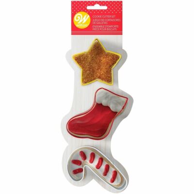 Wilton Christmas Stocking Star Candy Cane Metal Cookie Cutter 3 Pc Set