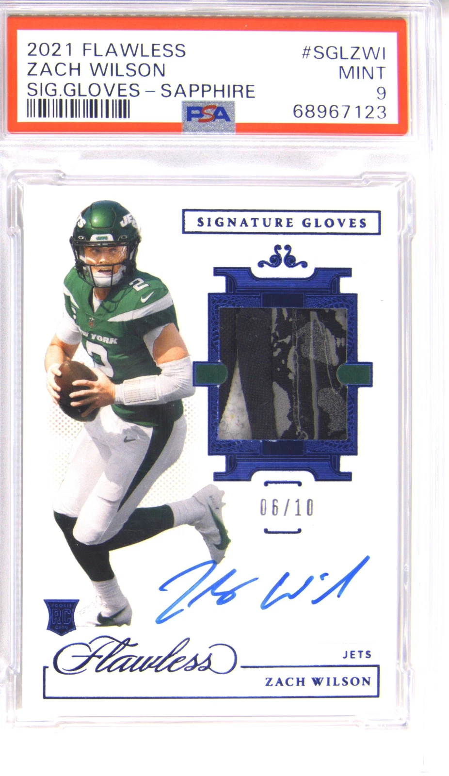 Zach Wilson Panini Flawless Signature Gloves #SGLZWI Sapphire