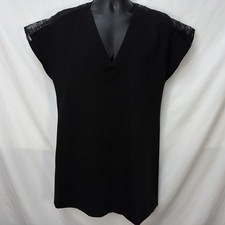 ALICE + OLIVIA BLACK COCKTAIL SHEATH DRESS M LBD SHEER LACE V NECK 40" CHEST