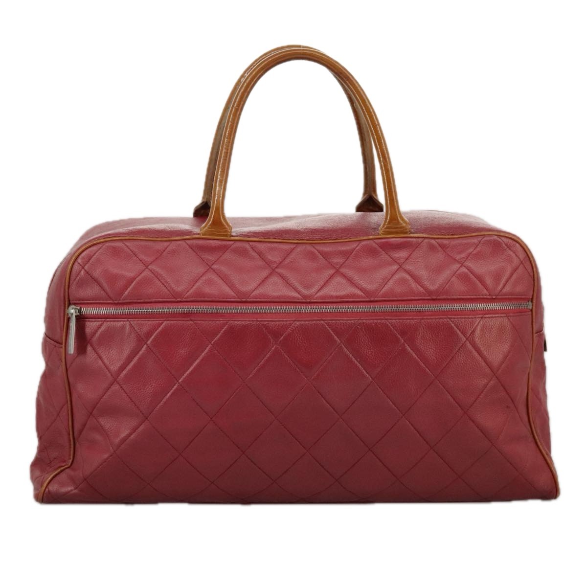 CHANEL Matelasse Boston Bag Grained Calf Skin Red CC Auth 97743 | eBay