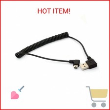 GLHONG Coiled Mini USB Cable, 90 Degree Spring USB 2.0 to Mini USB Cable Cord, R