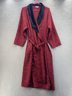 Vintage Private Luxuries Robe Women Medium Burgundy Black Velvety Cowl Satin 90s