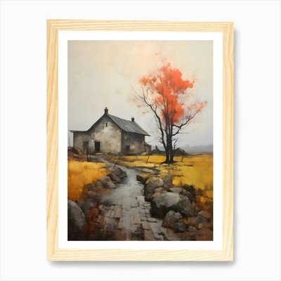 Alter Stein Bauernhof warme Töne 1 Kunst Pri gerahmtes Wandbild Poster Leinwanddruck Bild