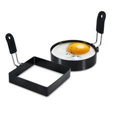 LXLOVESM 2-Pack Round+Square Egg Rings Set with 3.5 inch/4 inch, Black