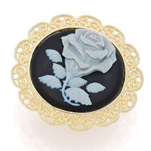 Authentic Graziella 23K Gold Plated Carved Rose Cameo Antiqued Frame Ring