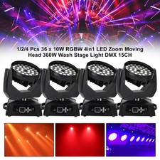   1/2/4X 36x10W RGBW 4in1 LED Zoom Moving Head 360W Wash Stage Light DMX 15CH