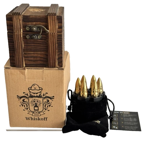 Whiskey Stones Gift Set Gold Chilling Bullet Ice Cube Wood Chest Gift Whiskoff