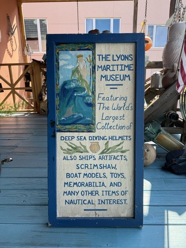 Vintage Diving Helmets LYONS MARITIME MUSEUM Hand Painted Wood Sign ~ Authentic