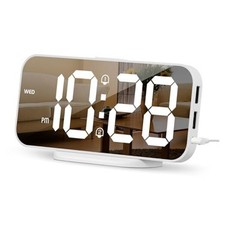  Slim Digital Alarm Clock, Big Mirror Display with Dual USB Charger White