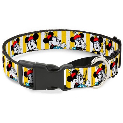 Plastic Martingale Collar Minnie Mouse w/Hat Poses Stripe Yellow/Whi (US IMPORT)