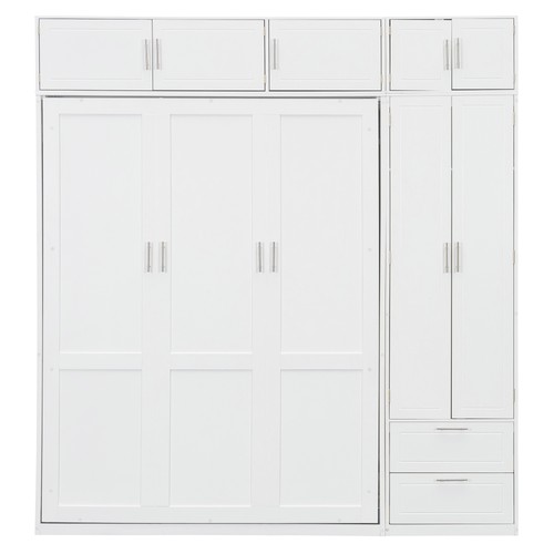 Free Shipping:Queen Size Wall Murphy Bed with Top Cabinet,Shelves and Wardrobe - Picture 10 of 16