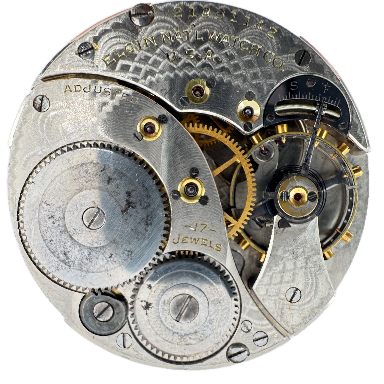 Antique 1919 Elgin 17J 12-Size Mechanical Pocket Watch Movement 384 USA