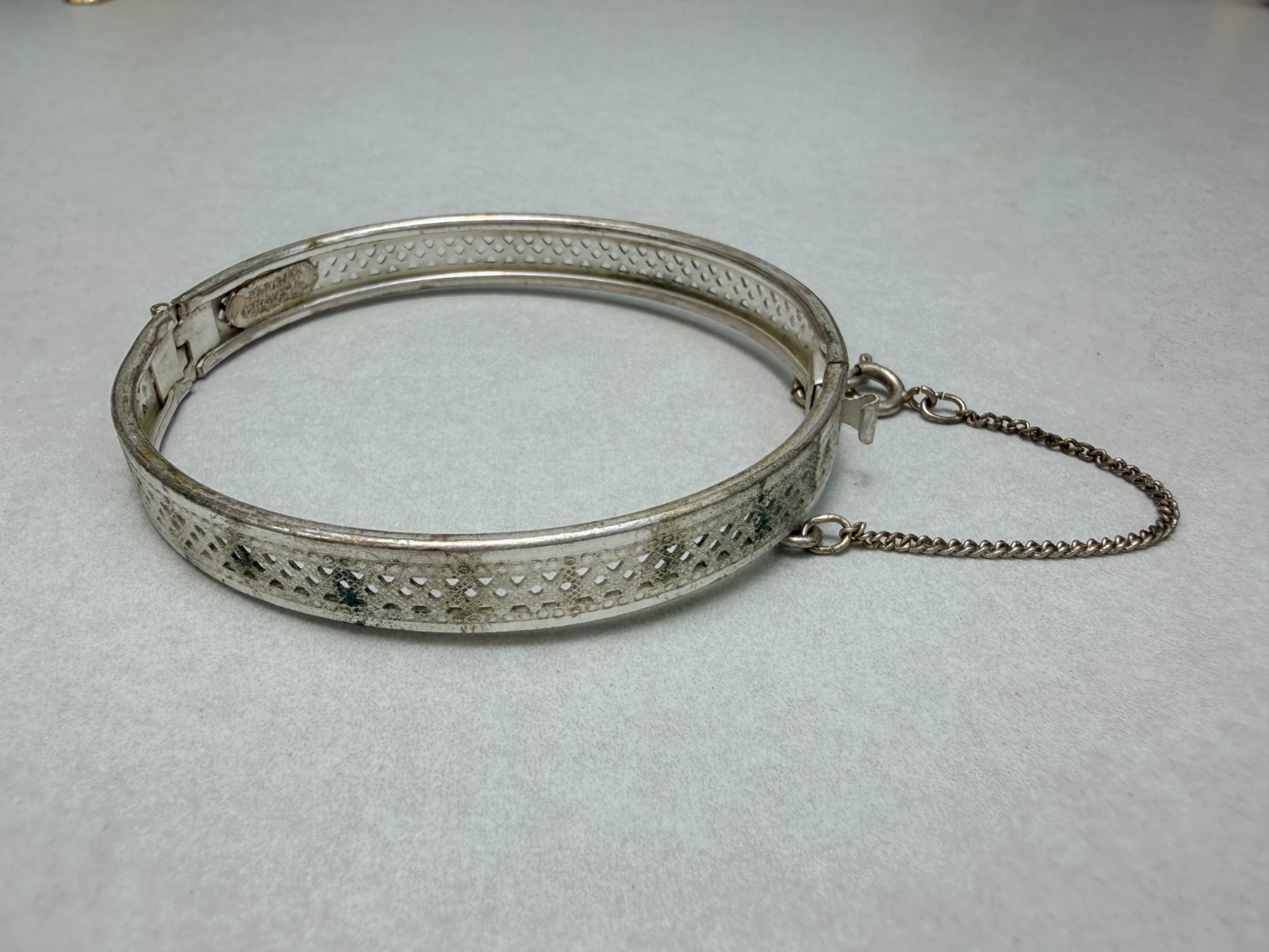 Miriam Haskell Silver Hinged Bangle Bracelet 6.3/… - image 1