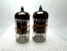Amperex 12AX7 /ECC83 Matched Pair Gt. Britain. 14mm Ribbed Halo Getter.