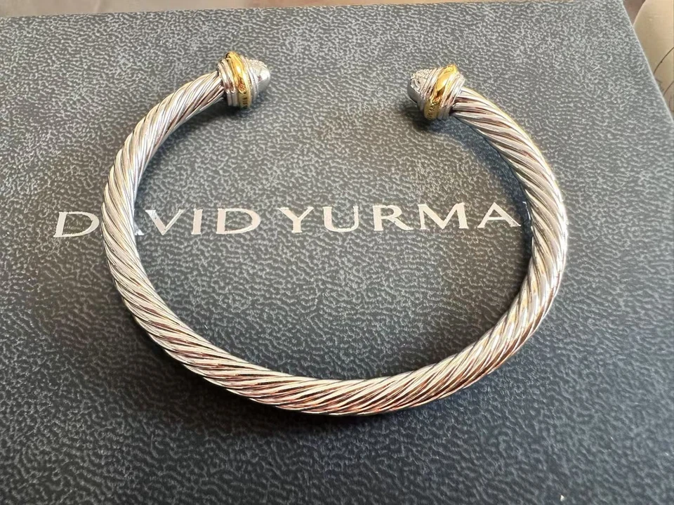 NewDavidYurmanSilver&18kGold/4mm Cable Classic Pave DiamondsBracelet size M - Image 3 of 4