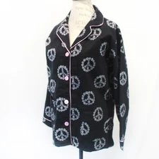 New P.J. Salvage Flannel P.J. Black Peace pajama top Pockets cotton Large