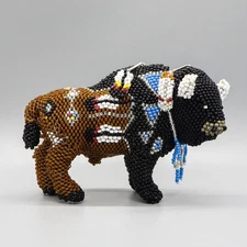 NATIVE AMERICAN BEADWORK-LARGE BROWN BUFFALO by DENISE & FARON GCHACHU-ZUNI
