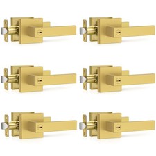 Plustool 6 Pack Brushed Gold Door Handles, Interior Door Knob Heavy Duty, Fla...