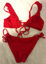 Women's Red Ruffle Bikini Set Size Small Two Piece Swimsuit