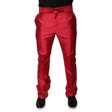 DOLCE & GABBANA Pants Red Silk Slim Fit Mid Waist Dress Formal IT48/W34/M $1400
