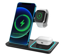 Caricatore Wireless 3 in 1 Qi a Ricarica Rapida per Smartphone Smartwatch Cuffie