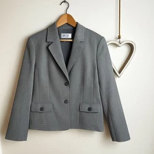 Le Suit Womens Single Breasted Blazer Library Chic Academia Jacket Sz 16 Gray