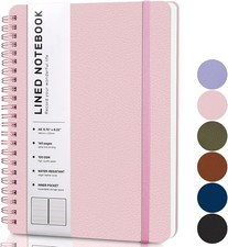 Lined Spiral Journal Notebook, A5 Hardcover Leather Notebook for A5, Pink