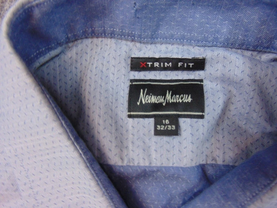 Camisa Neiman Marcus Para Hombre 16x32/33 Azul Gris Rayas Foto 2 de 4