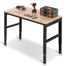 VEVOR Adjustable Height Workbench 48"L x 20"W Work Bench Table w/ Power Outlets