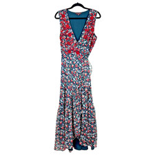 Ranna Gill Anthropologie Alexandra Floral Embroidered Maxi Wrap Dress Size M