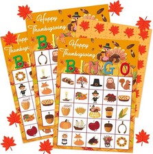 Thanksgiving Bingo Game Set for Kids and Adults with 24 Players Cards Turkey