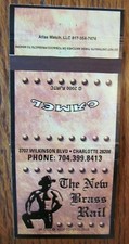 GAY BAR MATCHBOOK COVER: NEW BRASS RAIL (CHARLOTTE, NORTH CAROLINA) 2000 -A11
