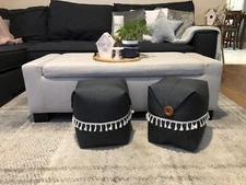 Pouf Ottoman Bean Bag Charcoal Tassels Button