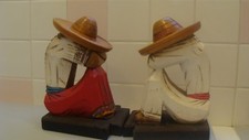 Vintage Mexican Folk Art Sleeping Man & Woman Wood Bookends Size 6"x 5.7"x8.2"