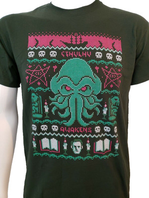 Nerd Block Cthulhu T Shirt Mens Medium Christmas Creature Green Cross Stitch